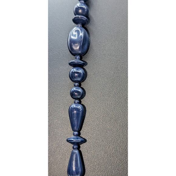 Navy Glass Multi-Shape Bead 36" Single Strand Necklace W/ Lobster Clasp - Picture 4 of 8